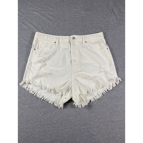 Wild Fable White Button Fly High Rise Distressed Raw Hem Denim Shorts Size 14 Lg - Picture 2 of 9